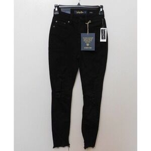 JR467 Indigo Rein Juniors' Ripped Raw-Hem Cropped Skinny Jeans Size 0 Waist 23